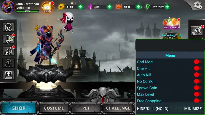 Các Tính Năng Mod Độc Quyền Trong Hack Stickman Legends